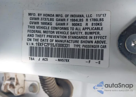 2018 Honda Civic Lx из США, поврежденный, VIN 19XFC2F55JE008331